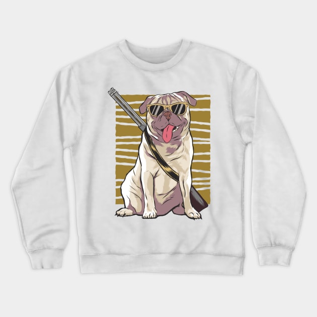 Armed Pug / Dog with Gun Crewneck Sweatshirt by LR_Collections